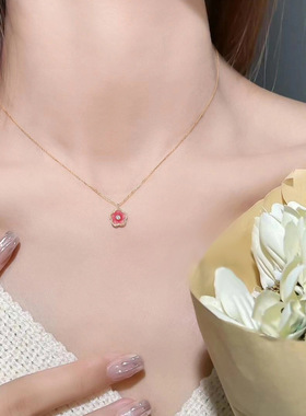 925纯银桃花项链女温柔仙气粉色