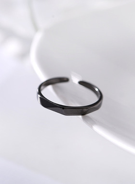 简约菱形戒指女极简风格小清新黑白指环一对可爱学生可调节开口戒