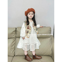 Girls autumn clothing suit 2023 new female baby Yangqi Fashionable Retro Waistcoat Vest with dress Two sets