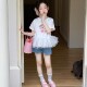 ເດັກຍິງ summer ແບບຕາຫນ່າງເກົາຫຼີ T-shirt denim ສັ້ນຊຸດ