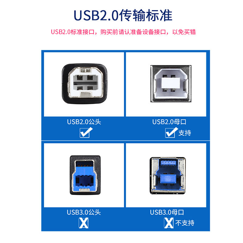 晶华 usb2.0打印线打印机连接电脑笔记本数据线佳能惠普方口打印 - 图1