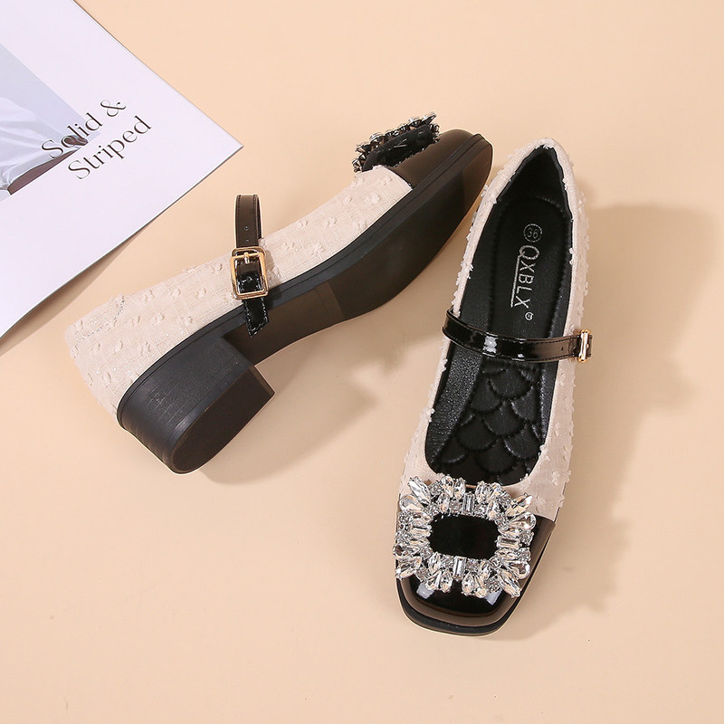 2026春季新款软底软皮中跟水钻单鞋复古拼色法式小皮鞋玛丽珍女鞋,淘宝优惠券,粉丝福利购,淘宝优惠卷