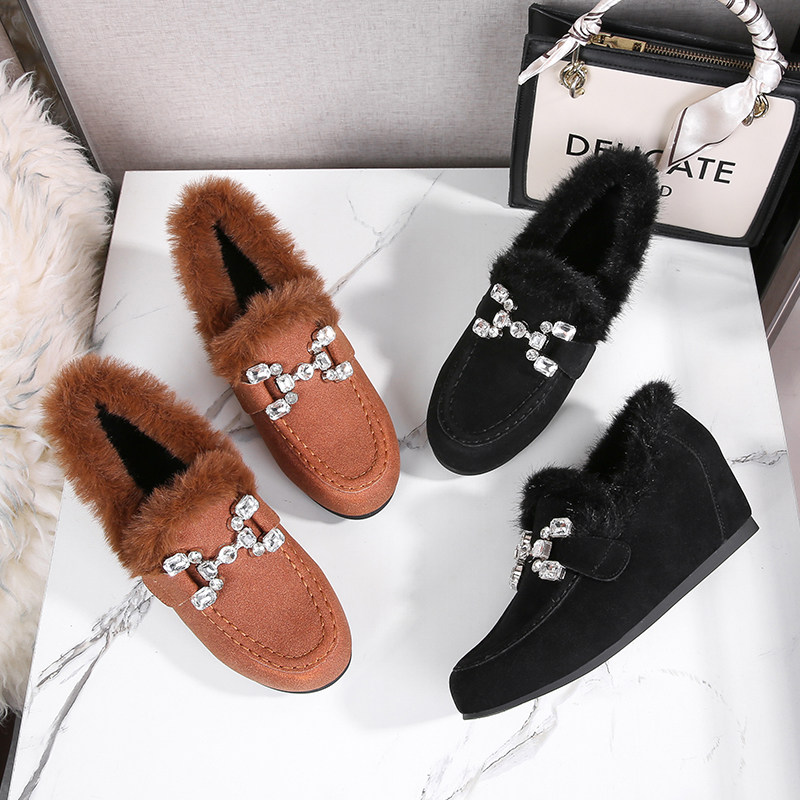 2025新款内增高豆豆鞋加绒厚底保暖貂毛棉鞋水钻毛毛鞋女冬季外穿,淘宝优惠券,粉丝福利购,淘宝优惠卷