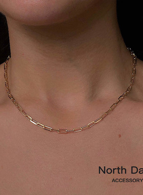 长期主义@经典不掉色出口ins欧美百搭钛钢方块链项链手链回形针