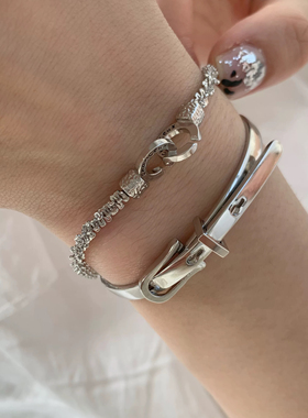 韩系ins风小众设计感锆石皮带扣手镯女高级感简约气质手环