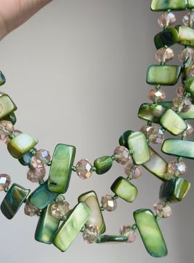 【寻光】森系绿色贝壳多层叠戴项链波西米亚小清新显白串珠锁骨链