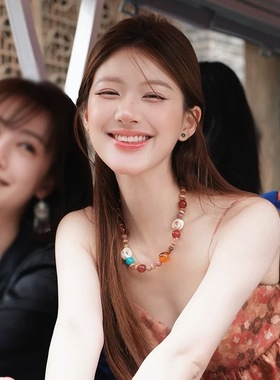 赵露思同款红玛瑙混石项链多元素天然石锁骨链叠戴项链配饰美拉德