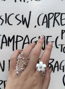 韩系高质感镂空花朵菱形环绕精致戒指甜美百搭配饰