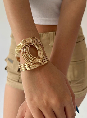 复古金色双C麻花宽版手环臂环小香vintage手镯开口可调节