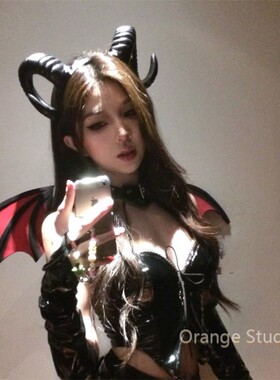 万圣节玛琳菲森cos小恶魔角头饰黑魔女巫装扮牛角发箍女成人装饰