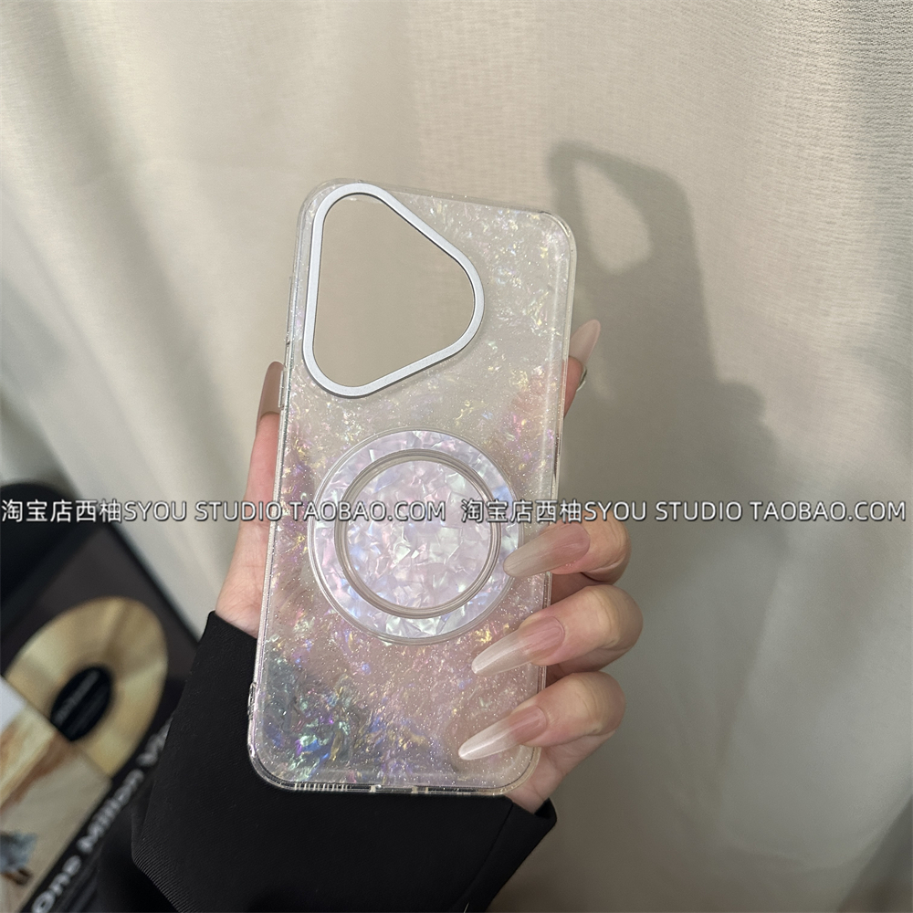 适用华为Pura 70Pro+手机壳Pura 70Ultra保护套新款原创小众闪粉贝壳纹全包软壳磁吸支架气质女生防摔外壳 - 图0