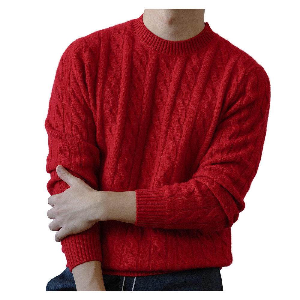 【厚款纯山羊绒】冬季男士圆领纯色绞花针织打底衫保暖毛衣羊绒衫,淘宝优惠券,粉丝福利购,淘宝优惠卷