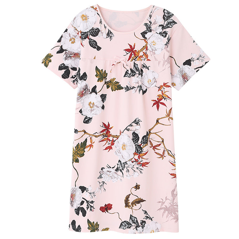。中老年夏季妈妈婆婆短袖中绸睡裙 臻蒂美睡裙
