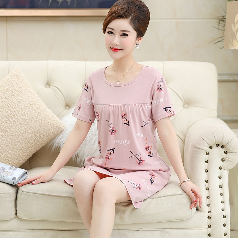。中老年夏季妈妈婆婆短袖中绸睡裙 臻蒂美睡裙