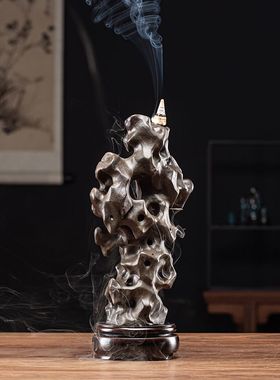 新中式陶瓷太湖石假山摆件售楼处博古架书房酒店样板房软装摆设品