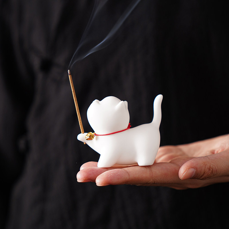 可爱小猫咪陶瓷香薰炉摆件家用室内檀香线香插香座软萌治愈茶宠,淘宝优惠券,粉丝福利购,淘宝优惠卷