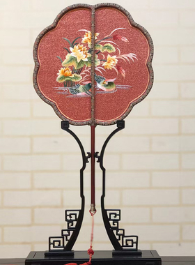 手工缂丝团扇结婚鸳鸯荷花