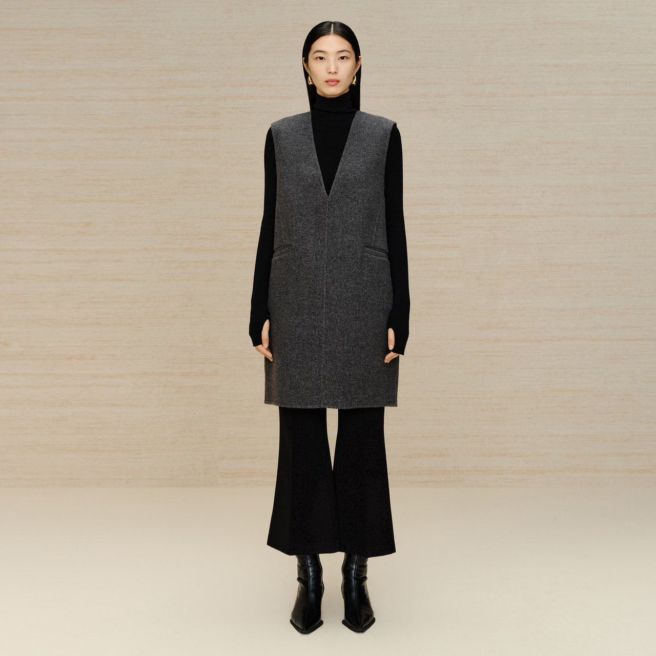 IMM尹默商场同款女装秋冬保暖轻盈系带微喇裤磨毛休闲九分微喇裤