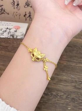 新环黄金色灵狐面具手链女纯金色