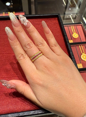 金包银红宝石三排镶钻轻奢女戒