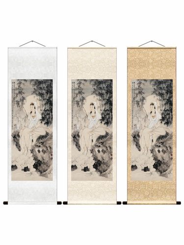 水月观音菩萨近现代张大千南海佛像竹子国画心名家真迹竖幅挂画 - 图3