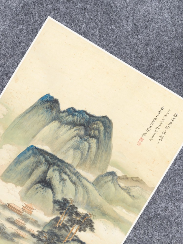 精品中堂山水近现代张大千青绿水墨国画芯名家真迹竖幅字画书房-图0