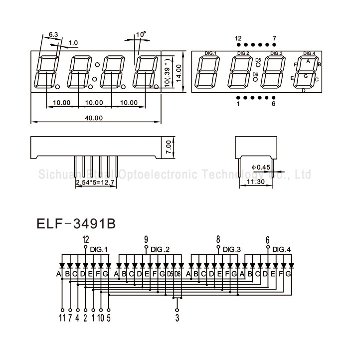 ELF-3491AS,ELF-3491BS0.39英寸4位时钟共阴共阳红色数码管YTNLED - 图2