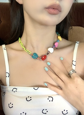 多层爱心项链别针链条小众锁骨链