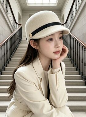 美人余梦李一桐同款帽子秋冬马术帽鸭舌帽女士款显脸小大帽檐百搭