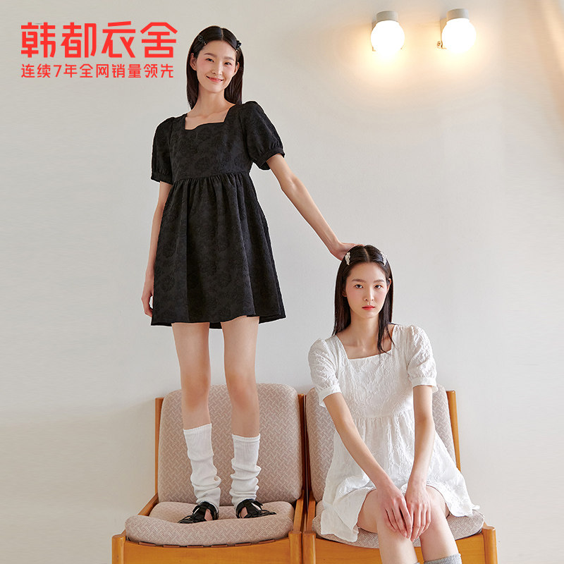 韩都衣舍泡泡袖方领女2022夏连衣裙 韩都衣舍连衣裙