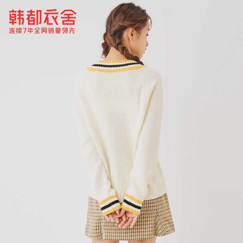 韩都衣舍2020秋季新款v领日系毛衣 韩都衣舍毛针织衫