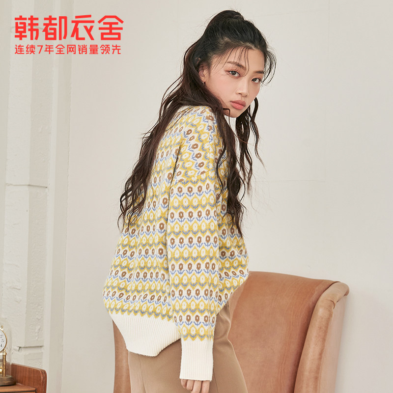 韩都衣舍2020秋季新款圆领宽松毛衣 韩都衣舍锦鑫通达毛针织衫