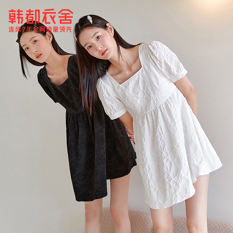 韩都衣舍泡泡袖方领女2022夏连衣裙 韩都衣舍连衣裙