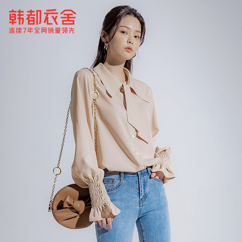 韩都衣舍2020秋装新款韩版系带衬衫 韩都衣舍敏丽衬衫