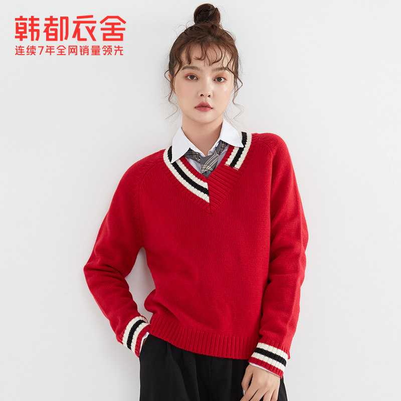 韩都衣舍2020秋季新款v领日系毛衣 韩都衣舍毛针织衫