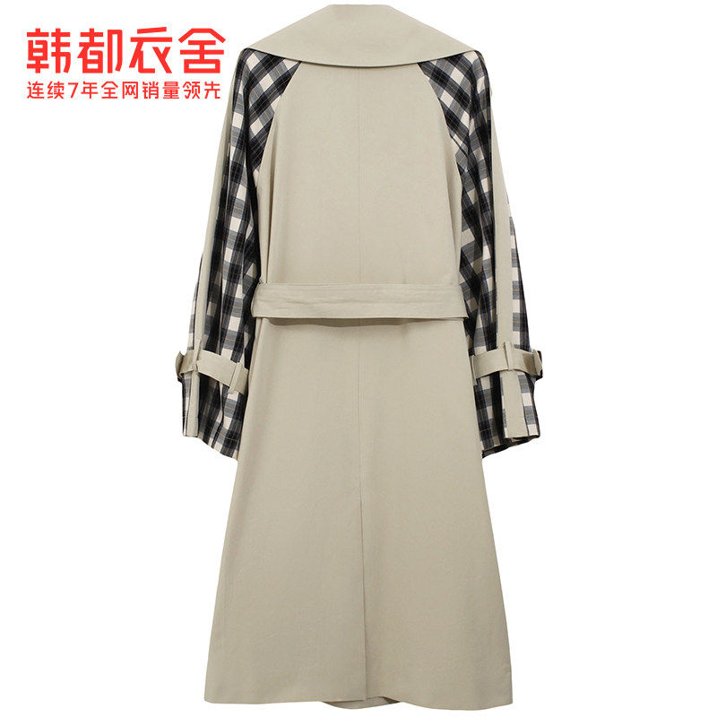 韩都衣舍2022秋冬新款格纹拼接风衣 韩都衣舍风衣