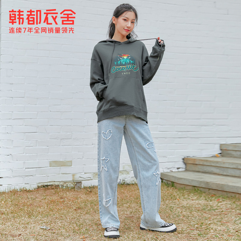 韩都衣舍2022春装新款宽松连帽卫衣 韩都衣舍卫衣/绒衫