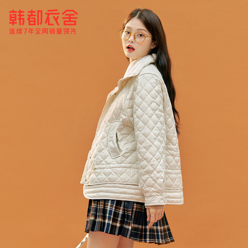韩都衣舍2021冬装外套保暖显瘦菱格 韩都衣舍羽绒服