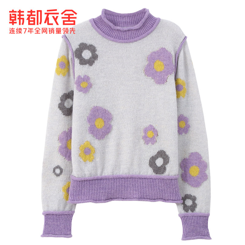 韩都衣舍2021秋款韩版撞色外穿毛衣 韩都衣舍毛衣