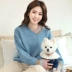 Quần áo handu 2019 xuân mới dành cho nữ phiên bản Hàn Quốc của áo len mỏng khâu áo len nữ lười biếng - Áo len cổ chữ V