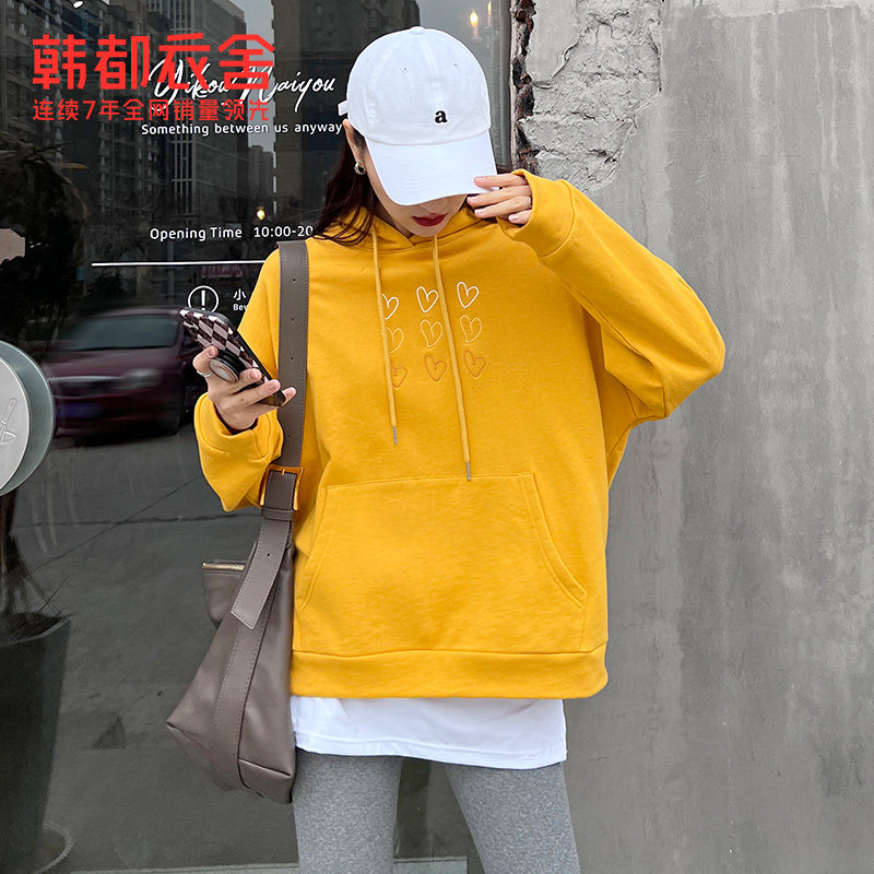 韩都衣舍女2022设计感连帽宽松卫衣 韩都衣舍卫衣/绒衫