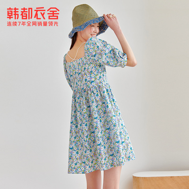 韩都衣舍碎花方领女2022夏连衣裙 韩都衣舍连衣裙