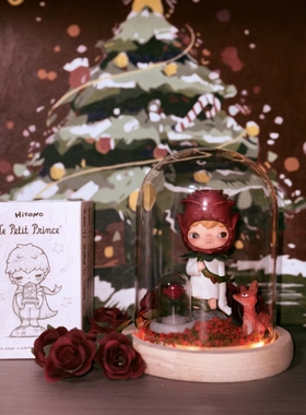 小野小王子展示盒泡泡玛特盲盒玫瑰蛇手办透明防尘造景玻璃罩摆件