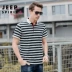 Thương hiệu xe jeep nam quầy hàng đích thực áo thun ngắn tay sọc ngang cotton thanh niên Paul chạm đáy áo hè - Polo Polo