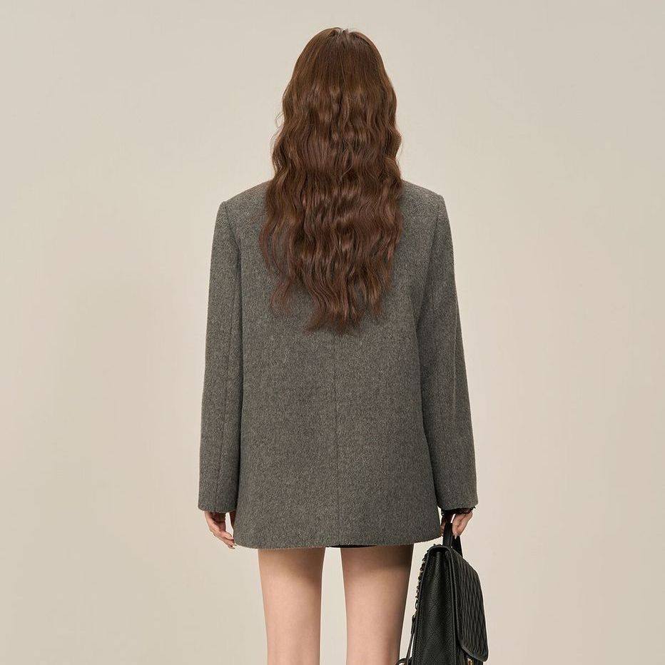 2025冬季韩系气质设计感围巾领双排扣中长款毛呢外套女小个子大衣,淘宝优惠券,粉丝福利购,淘宝优惠卷