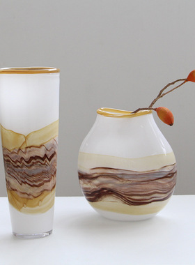 现代山水渐变直桶玻璃花瓶摆件