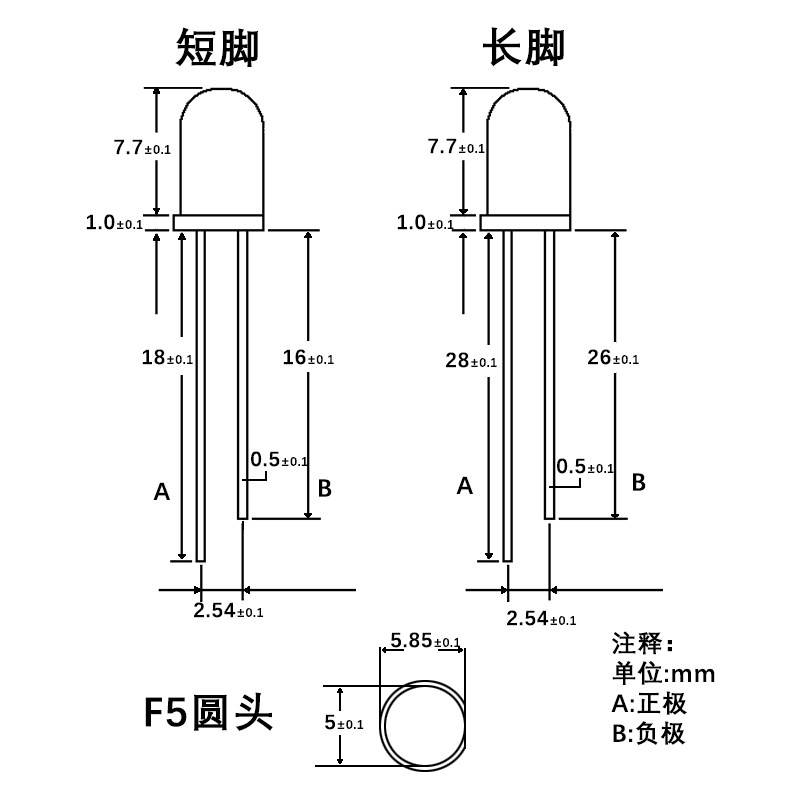 高亮F5MM圆头带色雾状有边红橙黄绿蓝白粉七彩 LED发光二极管灯珠,淘宝优惠券,粉丝福利购,淘宝优惠卷