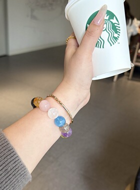 多宝天然水晶多巴胺色系的大颗粒明艳美女的即视感紫水晶手链手串