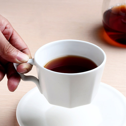 简约日式风格陶瓷咖啡杯碟白黑色哑光咖啡杯子家用复古咖啡杯套装 - 图2