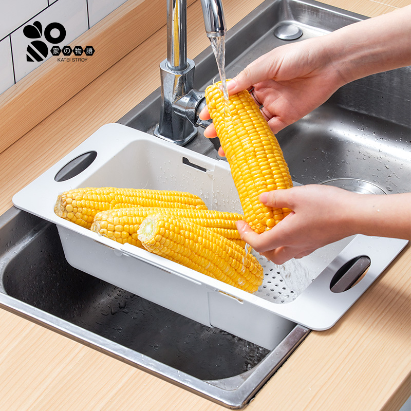 日本简约可伸缩厨房神器下水槽碗盘沥水收纳水池上置物架沥水篮